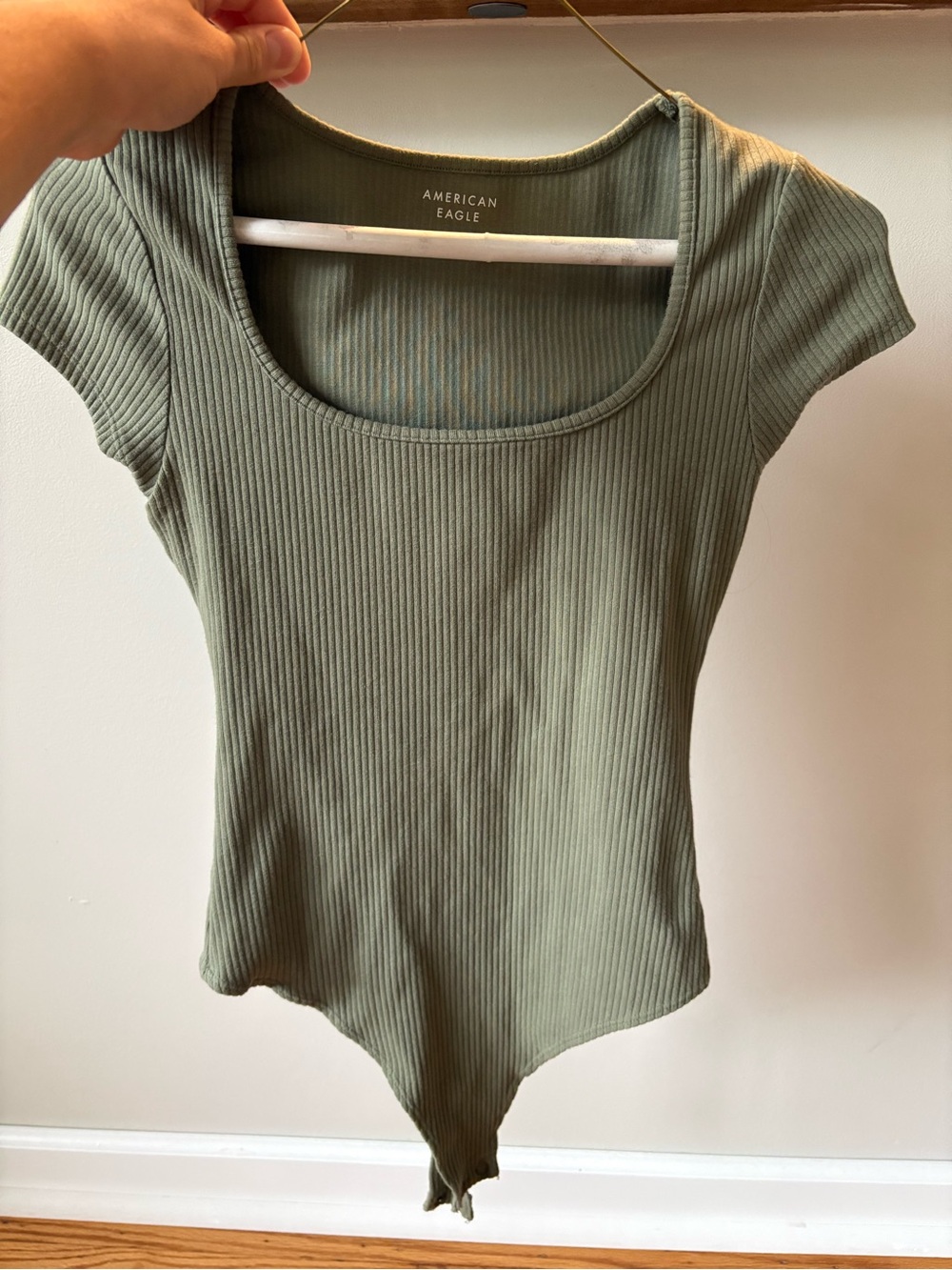 American Eagle Outfitters Olive Green Ribbed Scoop-Neck Bodysuit